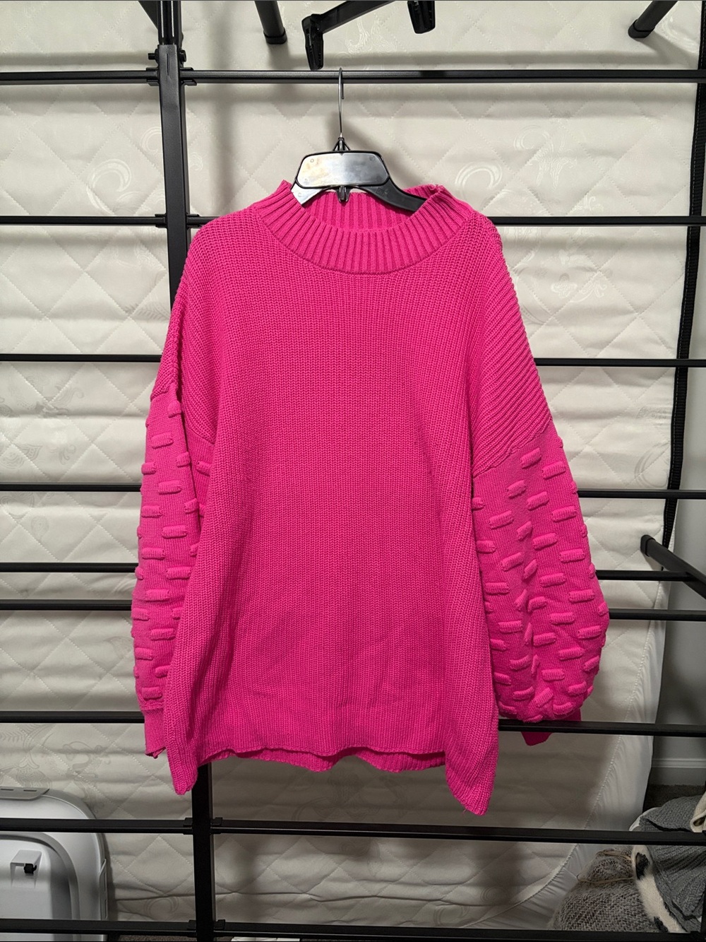 Women’s Hot Pink Textured Sleeve Sweater